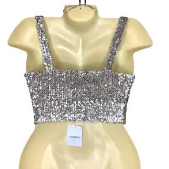 Forever 21 Crop Top Small Rose Gold Sequins Sleeveless Glam Streetwear Festival - Picture 2 of 3